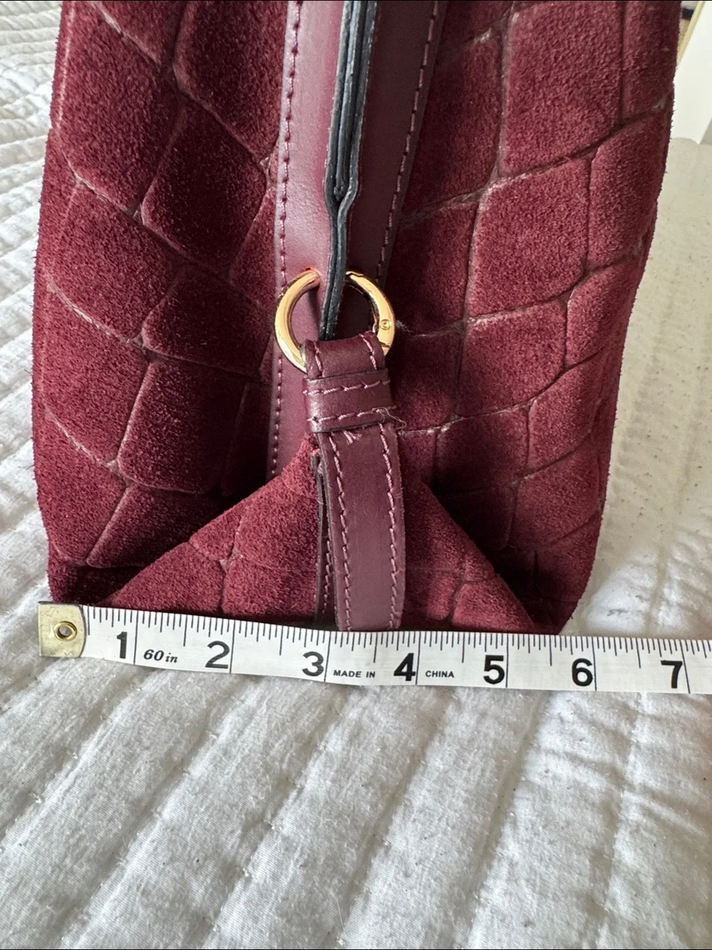 Structured Croc-Embossed Burgundy Suede Top-Handle Satchel